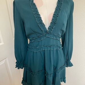 Elegant Teal Ruffle Dress